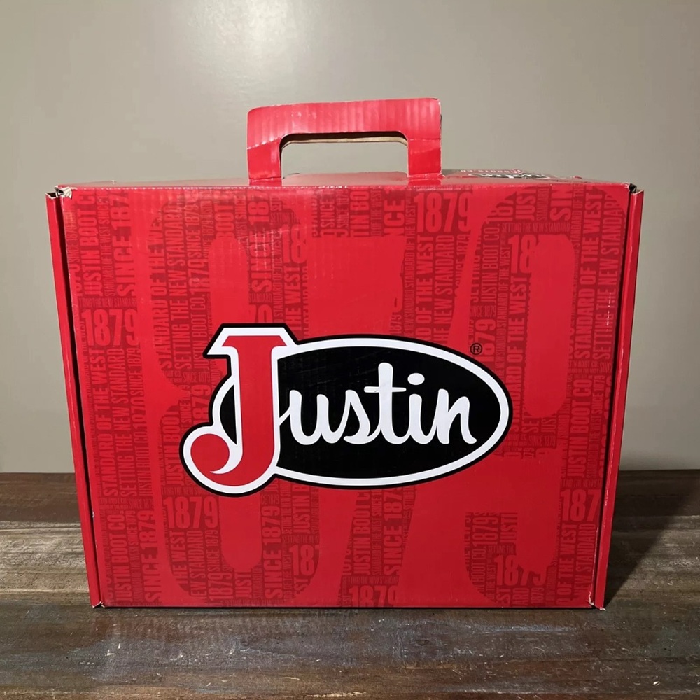 Justin Boots Canter Clay Brown Water Buffalo Square Toe Boot Box🦄